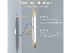 Fativo Espejo de baño LED 80x50cm espejo de pared ovalado antivaho 3 colores ajustables 80x50x4cm Dorado Sale