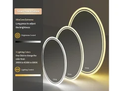 Fativo Espejo de baño LED 70x50cm espejo de pared antivaho ovalado con 3 colores ajustables 50x70cm Plateado