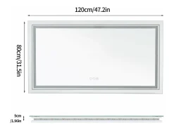 Hot Fativo Espejo de baño LED 120x80cm espejo de pared rectangular luz antivaho 120x80cm Plateado