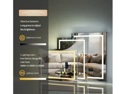 Fativo Espejo de baño rectangular iluminado con LED regulable y 4 botones táctiles - antivaho - 80x60cm Plateado