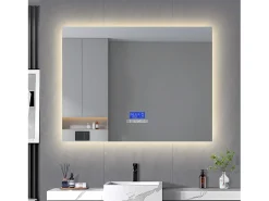 Espejo de baño redondo de 80 x 100 cm - LED, Bluetooth, temperatura, antivaho, iluminación, táctil, 6 ajustes Transparente