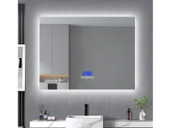 Espejo de baño redondo de 80 x 100 cm - LED, Bluetooth, temperatura, antivaho, iluminación, táctil, 6 ajustes Transparente