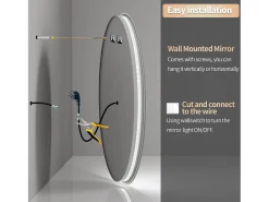 Fativo Espejo de baño redondo LED 90x90cm espejo de pared iluminado tricolor antivaho 90x90cm Plateado Outlet