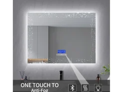 Espejo-Espejo de baño, 100x80cm, espejo LED con altavoz Bluetooth, iluminación ajustable, función antivaho, indicador de temperatura Blanco