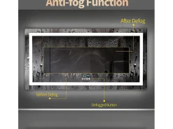 Fativo Espejo-Espejo de baño 100x60cm LED regulable + antivaho + Bluetooth 5.2 + Reloj + 3 colores 4 botones Plateado