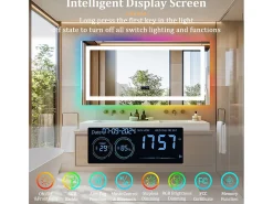 Fativo Espejo de baño 151x78cm RGB y LED regulable + antivaho + Bluetooth 5.2 + Reloj + 3 colores 4 botones Plateado Online
