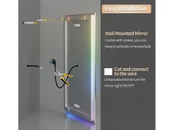 Hot Fativo Espejo de baño 140x70cm RGB y LED regulable + antivaho + Bluetooth 5.2 + Reloj + 3 colores 4 botones Plateado