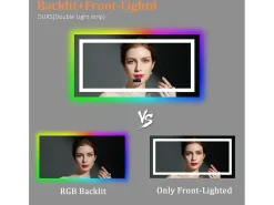 Hot Fativo Espejo de baño 140x70cm RGB y LED regulable + antivaho + Bluetooth 5.2 + Reloj + 3 colores 4 botones Plateado