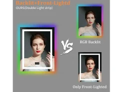 Best Fativo Espejo de baño 90x70cm RGB y LED regulable + antivaho + Bluetooth 5.2 + Reloj + 3 colores 4 botones Plateado