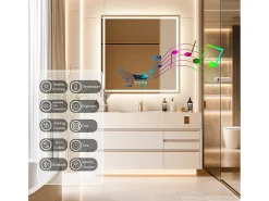 Fativo Espejo-Espejo de baño 80x80m LED regulable + antivaho + Bluetooth 5.2 + Reloj + 3 colores Plateado