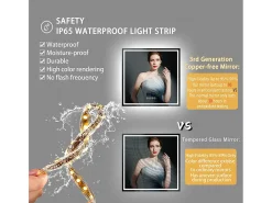 Fativo Espejo-Espejo de baño 80x80m LED regulable + antivaho + Bluetooth 5.2 + Reloj + 3 colores Plateado