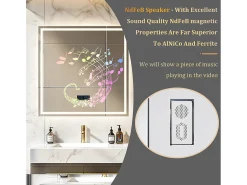 Fativo Espejo-Espejo de baño 80x80m LED regulable + antivaho + Bluetooth 5.2 + Reloj + 3 colores Plateado