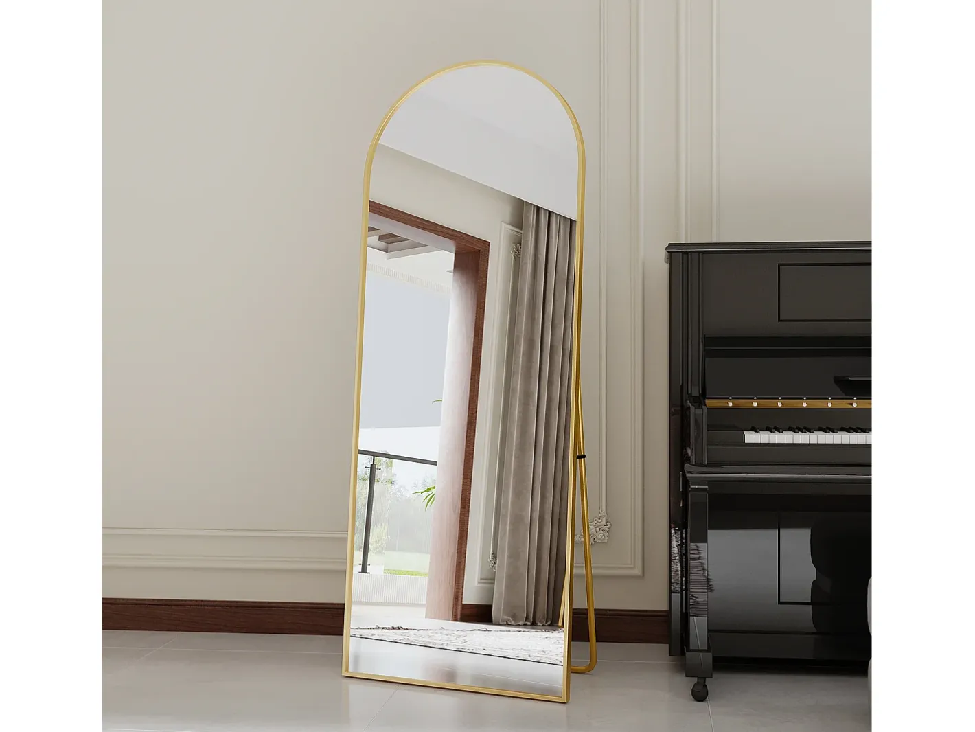 Sale Espejo de cuerpo entero - 165 x 60 cm - Marco de metal - Arqueado - Para salón o vestidor - Dorado