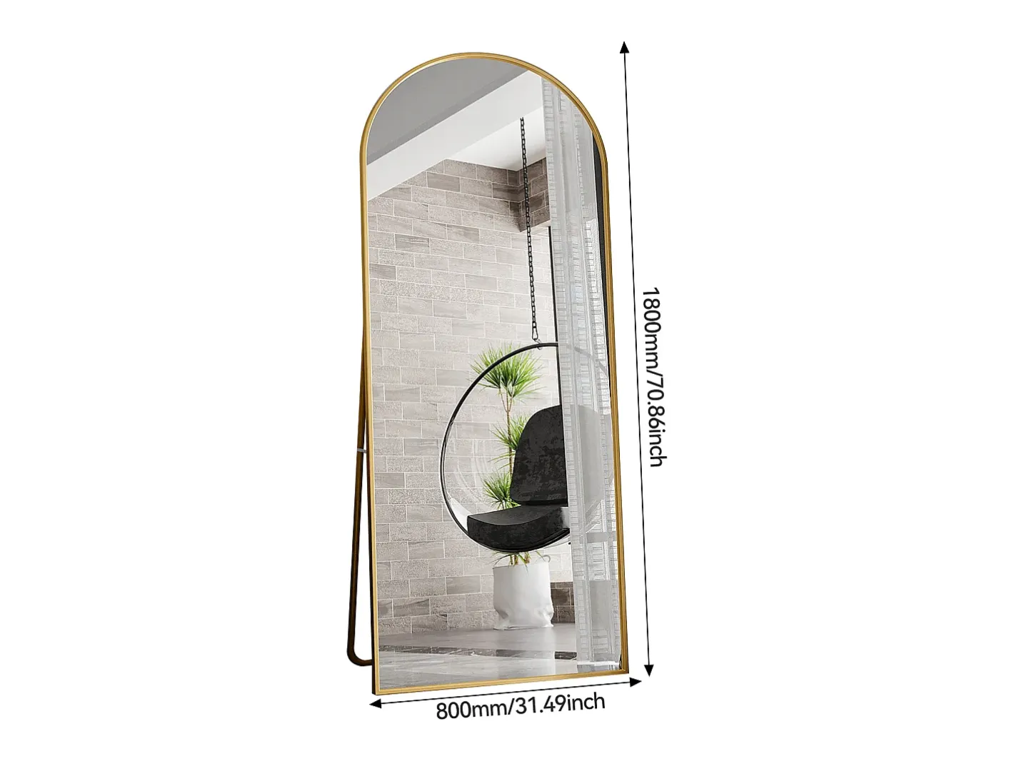 Espejo de cuerpo entero con marco fino , 180 x 80 cm, espejo grande de pie, para dormitorio, vestidor y espejo de pared. Dorado