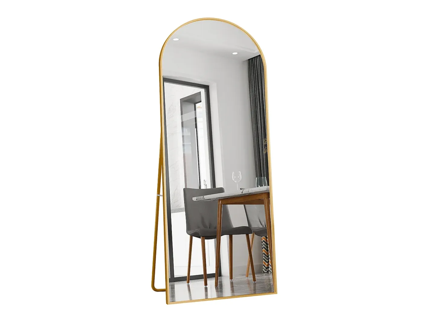 Espejo de cuerpo entero con marco fino , 180 x 80 cm, espejo grande de pie, para dormitorio, vestidor y espejo de pared. Dorado