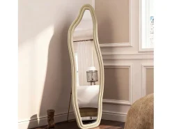 Hot Espejo de cuerpo entero, de pie, con diseño ondulado irregular, con soporte ondulado, 45 x 140 cm, Dorado
