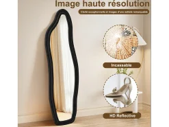 Espejo de cuerpo entero, de pie, con diseño ondulado irregular, con soporte ondulado, 45 x 140 cm, Negro Hot