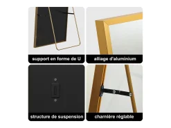 Espejo de cuerpo entero irrompible de 63 x 173 cm, de pie o para colgar en la pared, espejo de pie grande, Dorado