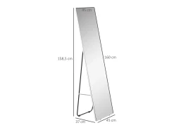 Espejo de cuerpo entero, marco de aluminio, color plata, soporte negro, diseño moderno (45x37x158,5cm) Plateado