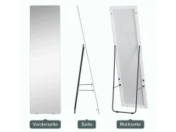 Espejo de cuerpo entero, marco de aluminio, color plata, soporte negro, diseño moderno (45x37x158,5cm) Plateado