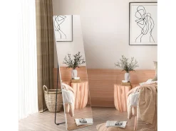Espejo de cuerpo entero, marco de aluminio, color plata, soporte negro, diseño moderno (45x37x158,5cm) Plateado
