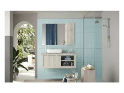 Clearance Meublorama Espejo de diseño con almacenamiento, 110x75 cm, colección ISORA, color efecto madera Blanco