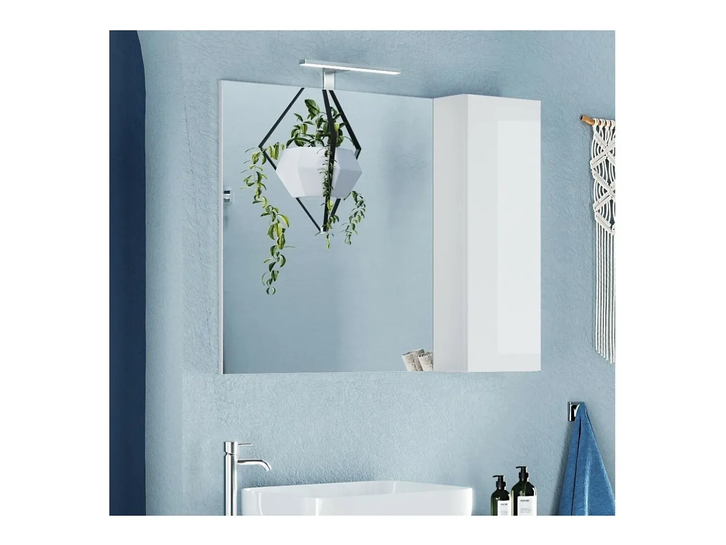 Meublorama Espejo de diseño con almacenamiento, 92x75cm, colección ISORA, color brillante Blanco Outlet