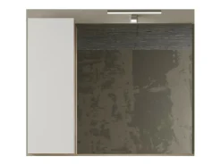 Meublorama Espejo de diseño con almacenamiento, 92x75 cm, colección BURA, en colores brillante y roble claro. Blanco