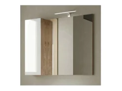 Meublorama Espejo de diseño con almacenamiento, 92x75 cm, colección BURA, en colores brillante y roble claro. Blanco