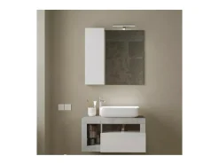 Meublorama Espejo de diseño con almacenamiento, 78x75 cm, colección BURA, color brillante y hormigón Blanco Online