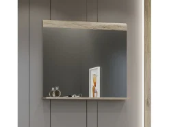 Best Meublorama Espejo de diseño OHIO – 83x72 cm – Roble claro con estante integrado Marru00f3n