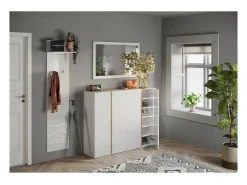 Meublorama Espejo De Pared|Espejo-Espejo de entrada de diseño, 110x68 cm, colección KEY, marco brillante lacado. Blanco