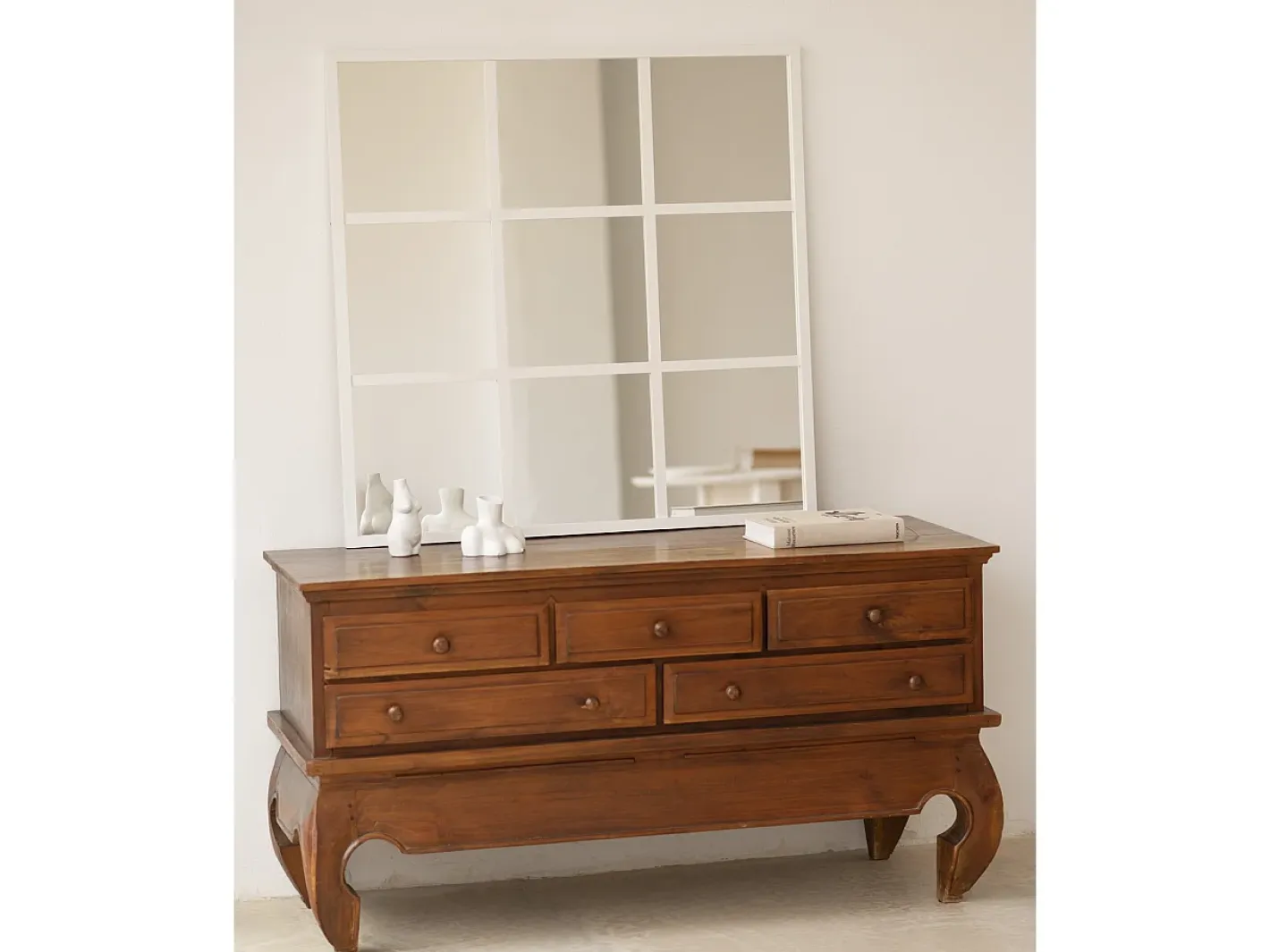Best DECOWOOD Espejo de madera color de 90x90cm - LISBOA - Blanco
