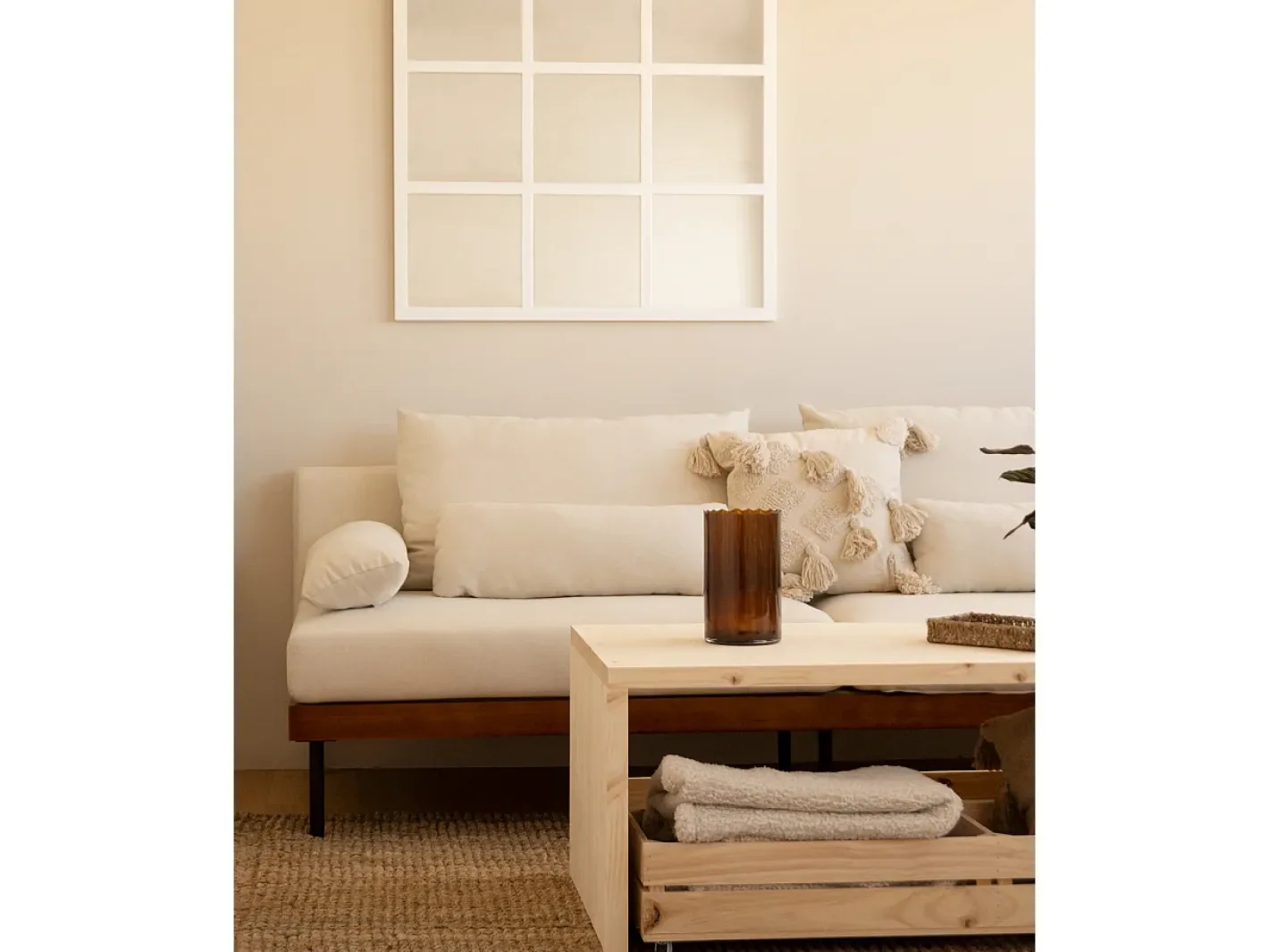 Best DECOWOOD Espejo de madera color de 90x90cm - LISBOA - Blanco