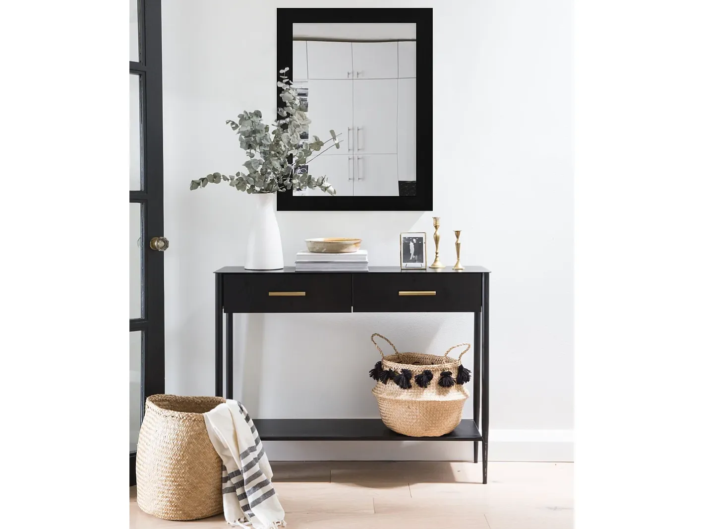 New DECOWOOD Espejo de madera color de 54x154cm - NÜI - Negro