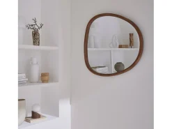 Sweeek Espejo de madera de abeto decorativo de pared, 75cm nogal Color natural oscuro Online