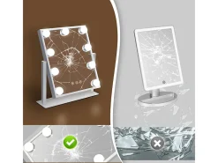 NETTLIFE Lámpara De Mesa-Espejo de maquillaje iluminado Hollywood Mirror - Espejo de tocador con 9 LED, espejo cosmético pequeño con luz giratoria de 3 modos Blanco