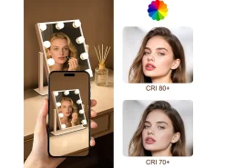 NETTLIFE Lámpara De Mesa-Espejo de maquillaje iluminado Hollywood Mirror - Espejo de tocador con 9 LED, espejo cosmético pequeño con luz giratoria de 3 modos Blanco