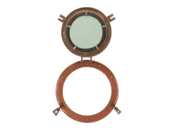 Espejo de ojo de buey de pared aluminio y vidrio Ø30 cm ES348653 Marru00f3n