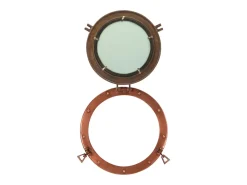 Espejo De Pared|Espejo-Espejo de ojo de buey de pared aluminio y vidrio Ø38 cm ES332883 Marru00f3n