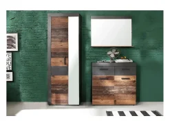 Hot Les Tendances Espejo de pared con estante en roble oscuro y melamina gris Orcel Multicolor