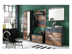 Hot Les Tendances Espejo de pared con estante en roble oscuro y melamina gris Orcel Multicolor
