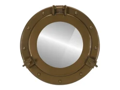 Espejo de pared con forma de ojo de buey Ø30 cm aluminio y cristal Marru00f3n Best