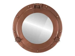 Espejo-Espejo de pared con forma de ojo de buey Ø38 cm aluminio y cristal Marru00f3n
