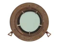 Espejo de pared con forma de ojo de buey Ø30 cm aluminio y cristal Marru00f3n Sale