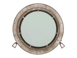 Espejo-Espejo de pared con forma de ojo de buey Ø50 cm aluminio y cristal Marru00f3n