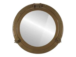 Espejo-Espejo de pared con forma de ojo de buey Ø50 cm aluminio y cristal Marru00f3n