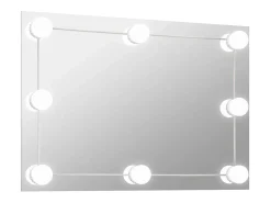 Espejo De Pared|Espejo-Espejo de pared con lámparas LED Cristal Rectangular Plateado