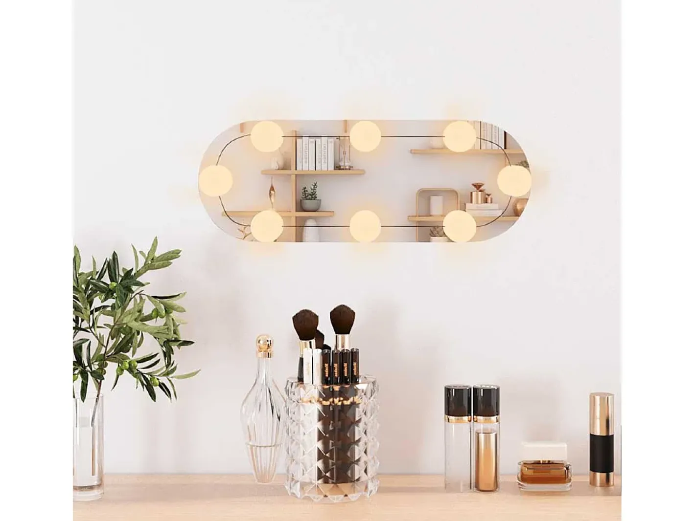 Hot Espejo de pared con luces LED 15x40 cm cristal ovalado Plateado