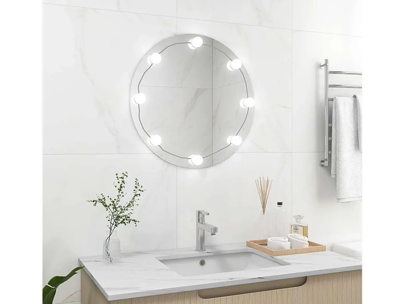 Espejo de pared con luces LED Cristal Redondo Plateado Clearance